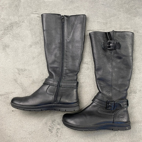 b.o.c. Tall Riding Boots Womens 6.5 Black Leather Z58503 Buckle Zip Equestrian - Picture 2 of 13